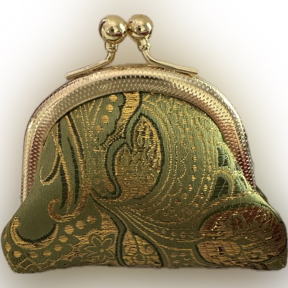 Kisslock Coin Purse - Brocade Print Small Clasp Vintage-Style Wallet - Picture 7 of 9